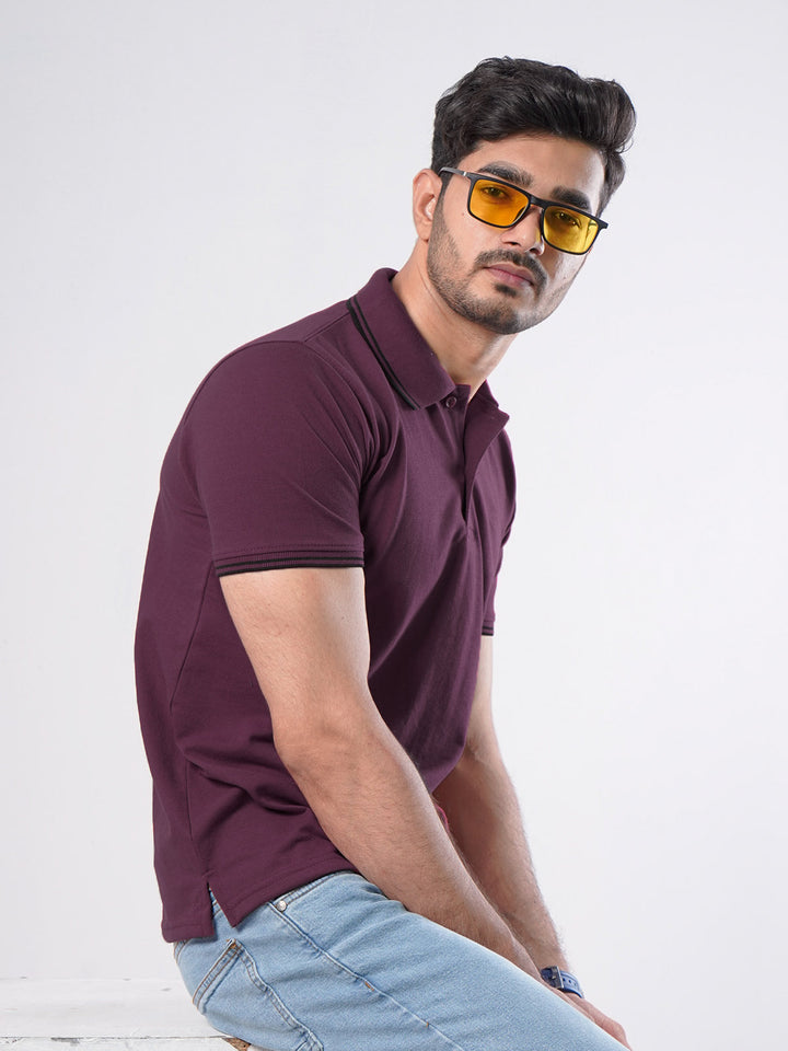 Maroon Plain Contrast Tipping Half Sleeves Polo T-Shirt (POLO-526)