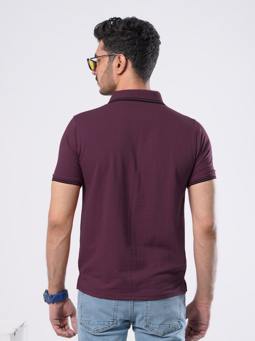 Maroon Plain Contrast Tipping Half Sleeves Polo T-Shirt (POLO-526)