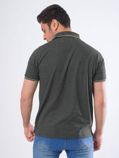Charcoal Grey Plain Contrast Tipping Half Sleeves Polo T-Shirt (POLO-529)