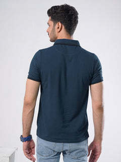 Dark Turquoise Plain Contrast Tipping Half Sleeves Polo T-Shirt (POLO-533)