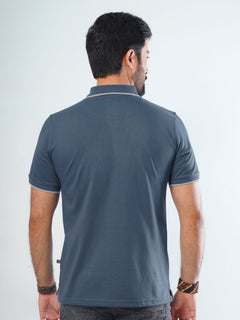 Teal Blue Plain Contrast Tipping Half Sleeves Cotton Jersey Polo T-Shirt (POLO-539)