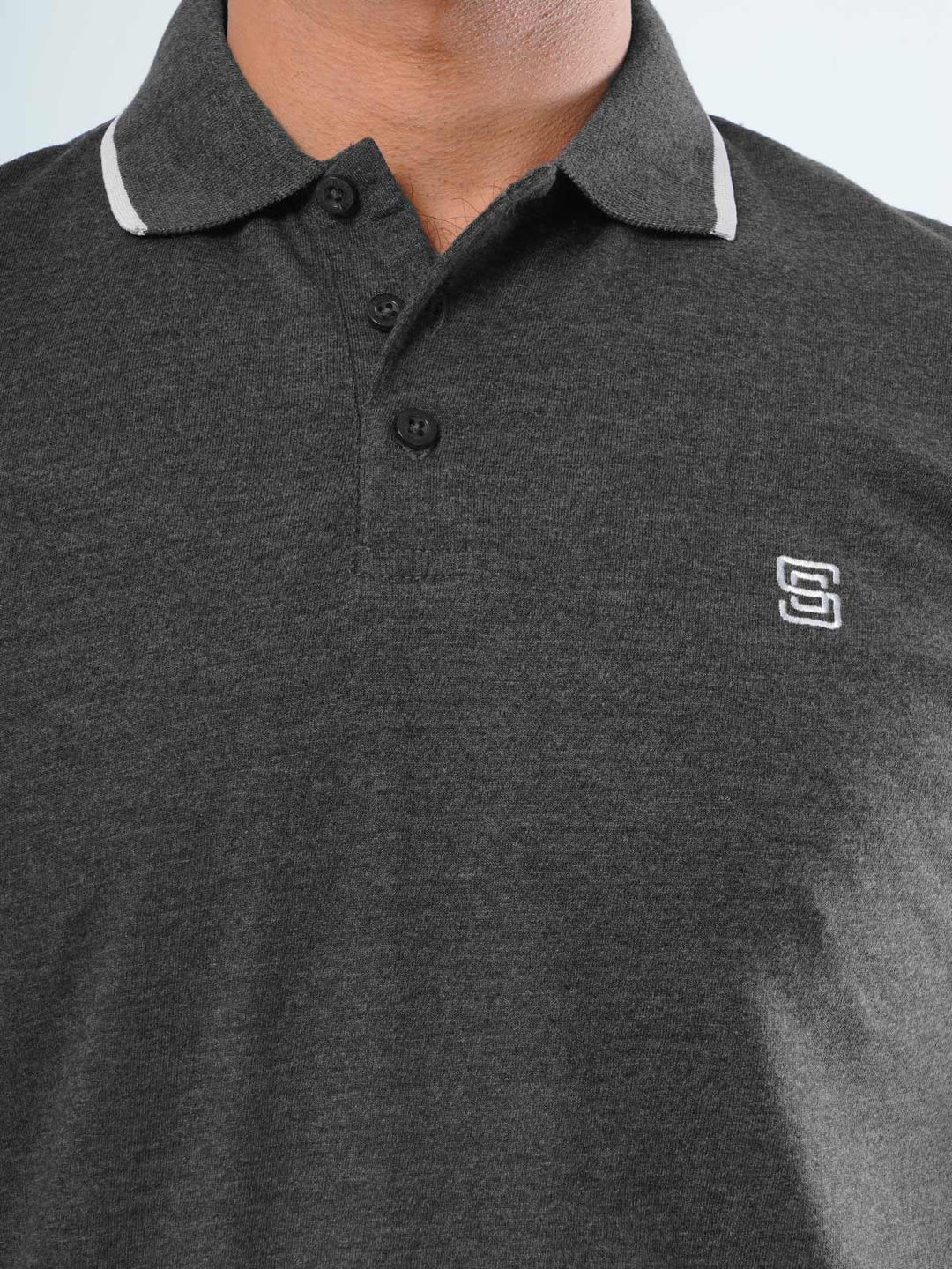 Charcoal Grey Contrast Tipping Half Sleeves Cotton Jersey Polo T-Shirt (POLO-538)