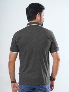 Charcoal Grey Contrast Tipping Half Sleeves Cotton Jersey Polo T-Shirt (POLO-538)