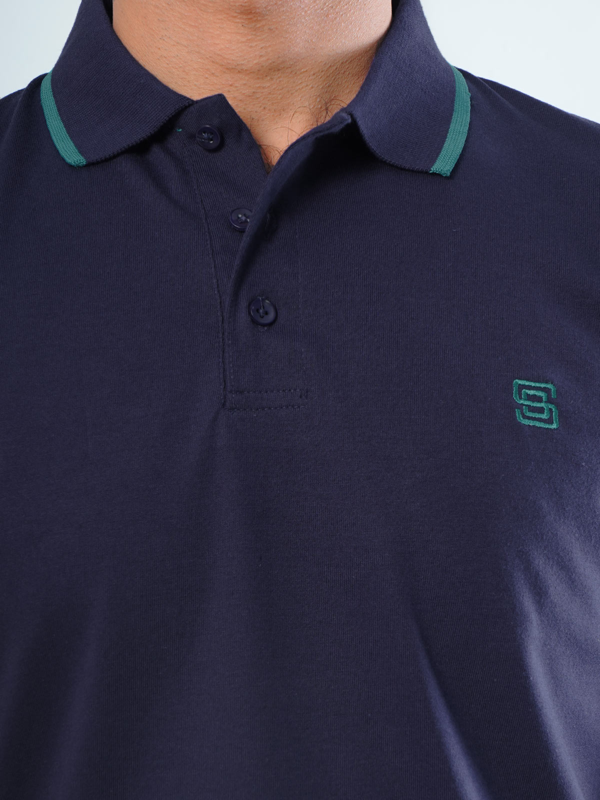 Navy Blue Plain Contrast Tipping Half Sleeves Cotton Jersey Polo T-Shirt (POLO-536)