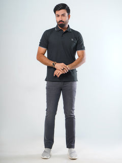 Navy Blue Plain Contrast Tipping Half Sleeves Cotton Jersey Polo T-Shirt (POLO-540)