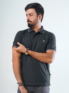 Navy Blue Plain Contrast Tipping Half Sleeves Cotton Jersey Polo T-Shirt (POLO-540)