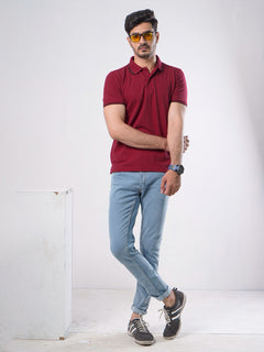 Red Plain Contrast Tipping Half Sleeves Polo T-Shirt (POLO-543)