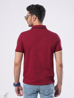 Red Plain Contrast Tipping Half Sleeves Polo T-Shirt (POLO-543)