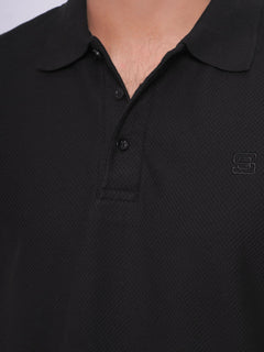 Black Textured Half Sleeves Popcorn Polo T-Shirt (POLO-550)