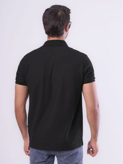 Black Textured Half Sleeves Popcorn Polo T-Shirt (POLO-550)