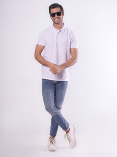 White Textured Half Sleeves Popcorn Polo T-Shirt (POLO-552)