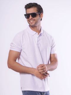 White Textured Half Sleeves Popcorn Polo T-Shirt (POLO-552)