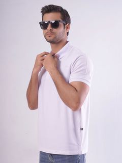 White Textured Half Sleeves Popcorn Polo T-Shirt (POLO-552)