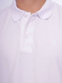 White Textured Half Sleeves Popcorn Polo T-Shirt (POLO-552)