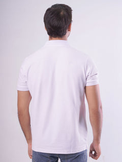 White Textured Half Sleeves Popcorn Polo T-Shirt (POLO-552)