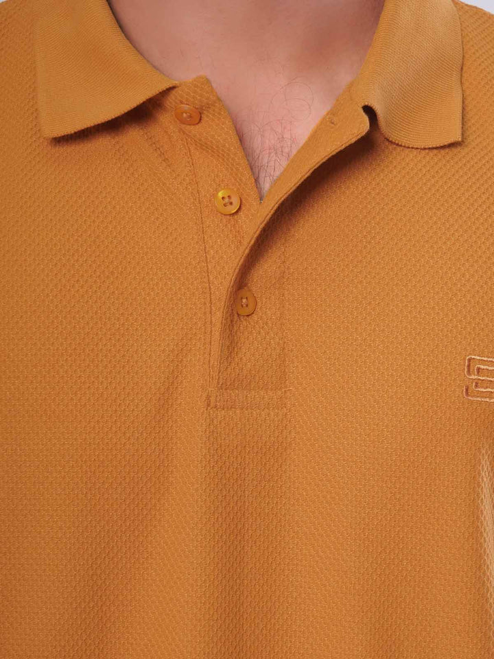 Mustard Textured Half Sleeves Popcorn Polo T-Shirt (POLO-553)