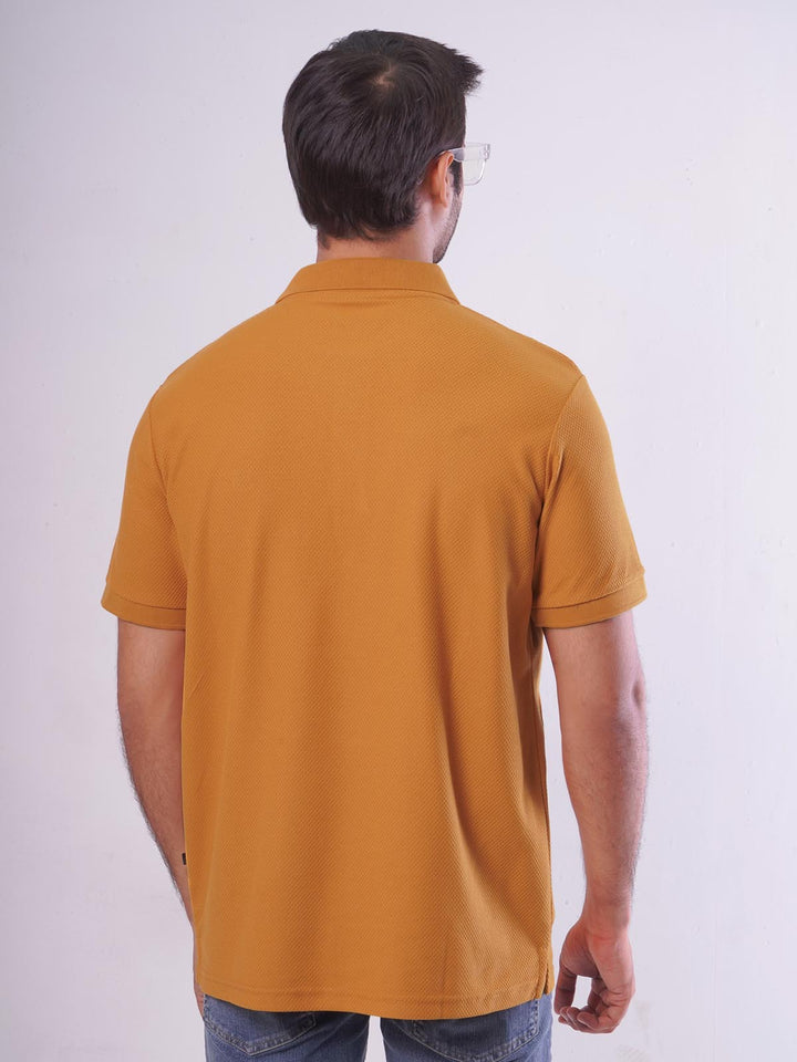 Mustard Textured Half Sleeves Popcorn Polo T-Shirt (POLO-553)