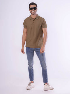 Light Brown Textured Half Sleeves Popcorn Polo T-Shirt (POLO-554)