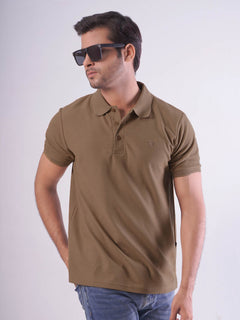 Light Brown Textured Half Sleeves Popcorn Polo T-Shirt (POLO-554)