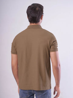 Light Brown Textured Half Sleeves Popcorn Polo T-Shirt (POLO-554)