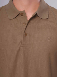 Light Brown Textured Half Sleeves Popcorn Polo T-Shirt (POLO-554)