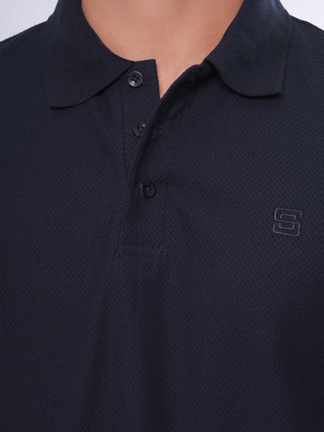 Navy Blue Textured Half Sleeves Popcorn Polo T-Shirt (POLO-556)