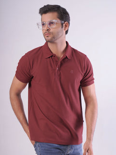 Maroon Textured Half Sleeves Popcorn Polo T-Shirt (POLO-557)