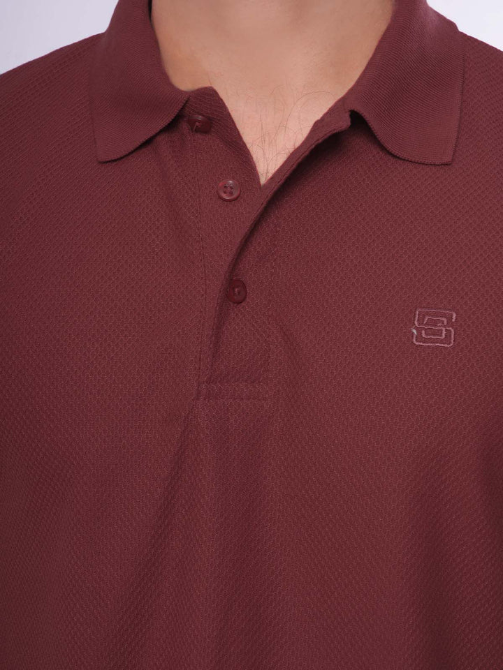 Maroon Textured Half Sleeves Popcorn Polo T-Shirt (POLO-557)