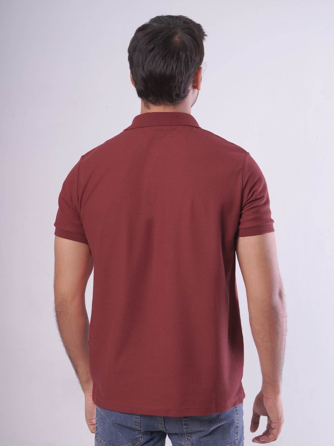 Maroon Textured Half Sleeves Popcorn Polo T-Shirt (POLO-557)