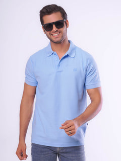 Sky Blue Textured Half Sleeves Popcorn Polo T-Shirt (POLO-558)