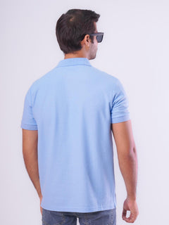 Sky Blue Textured Half Sleeves Popcorn Polo T-Shirt (POLO-558)