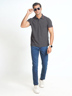 Charcoal Grey Classic Half Sleeves Cotton Polo T-Shirt (POLO-559)