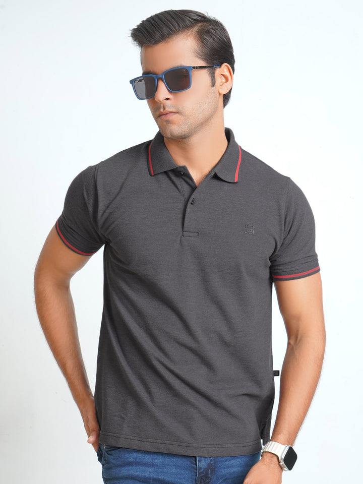 Charcoal Grey Classic Half Sleeves Cotton Polo T-Shirt (POLO-559)