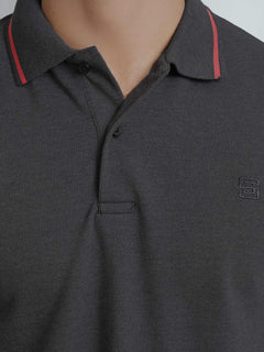 Charcoal Grey Classic Half Sleeves Cotton Polo T-Shirt (POLO-559)