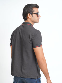 Charcoal Grey Classic Half Sleeves Cotton Polo T-Shirt (POLO-559)