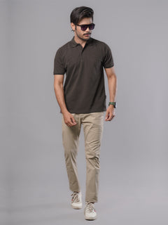 Dark Brown Classic Half Sleeves Cotton Polo T-Shirt (POLO-562)