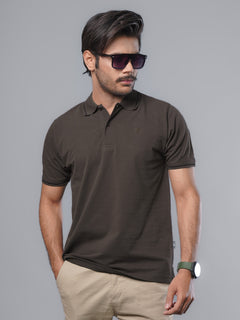 Dark Brown Classic Half Sleeves Cotton Polo T-Shirt (POLO-562)