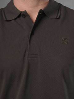 Dark Brown Classic Half Sleeves Cotton Polo T-Shirt (POLO-562)