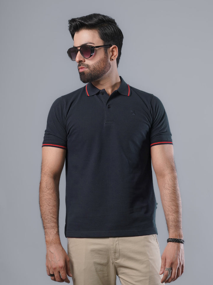 Navy Blue Classic Half Sleeves Cotton Polo T-Shirt (POLO-563)