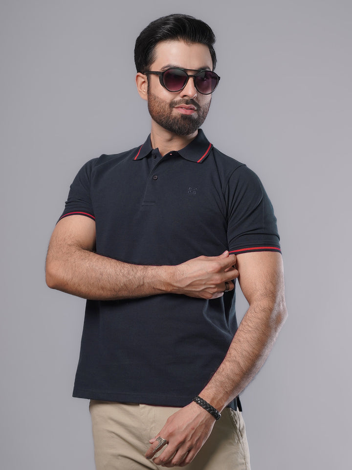 Navy Blue Classic Half Sleeves Cotton Polo T-Shirt (POLO-563)