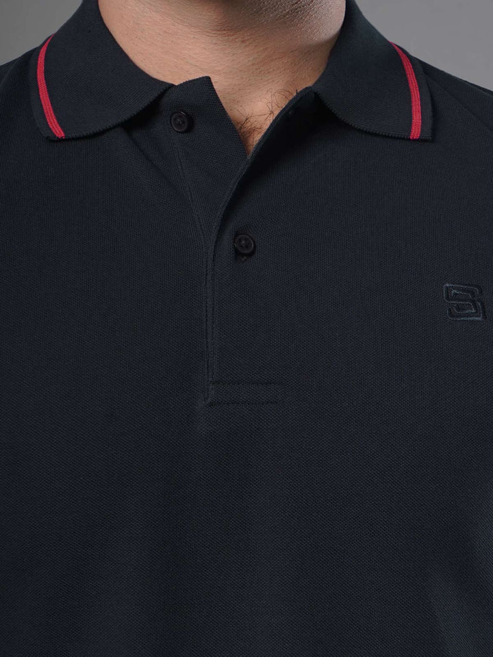 Navy Blue Classic Half Sleeves Cotton Polo T-Shirt (POLO-563)