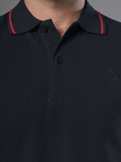 Navy Blue Classic Half Sleeves Cotton Polo T-Shirt (POLO-563)