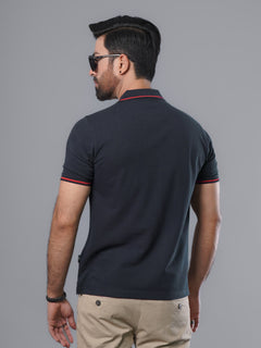 Navy Blue Classic Half Sleeves Cotton Polo T-Shirt (POLO-563)