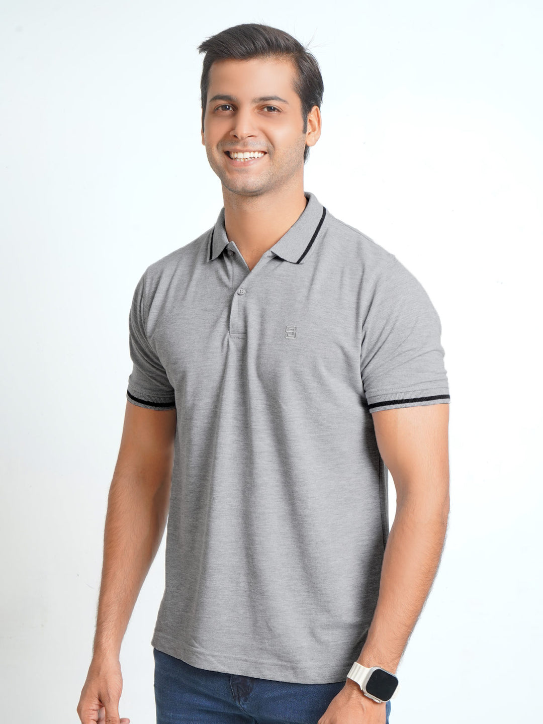 Light Grey Classic Half Sleeves Cotton Polo T-Shirt (POLO-566)