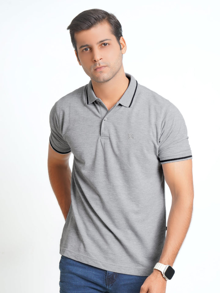 Light Grey Classic Half Sleeves Cotton Polo T-Shirt (POLO-566)