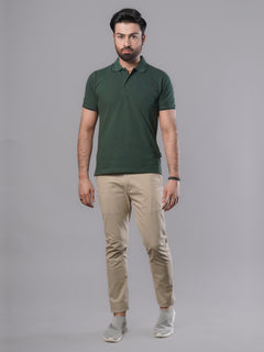 Dark Green Classic Half Sleeves Cotton Polo T-Shirt (POLO-567)