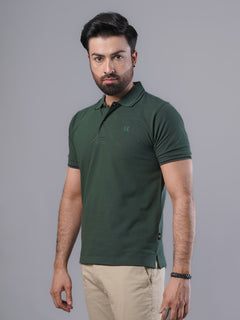 Dark Green Classic Half Sleeves Cotton Polo T-Shirt (POLO-567)