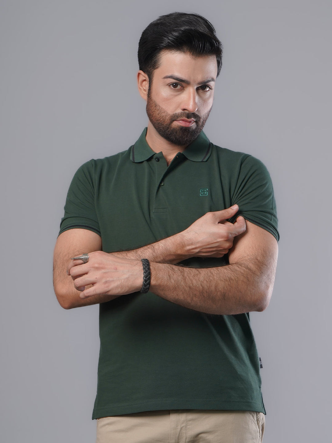 Dark Green Classic Half Sleeves Cotton Polo T-Shirt (POLO-567)