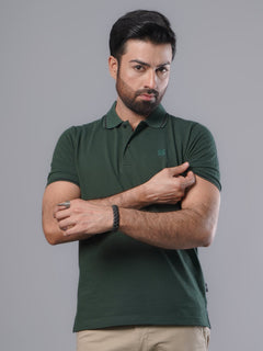 Dark Green Classic Half Sleeves Cotton Polo T-Shirt (POLO-567)