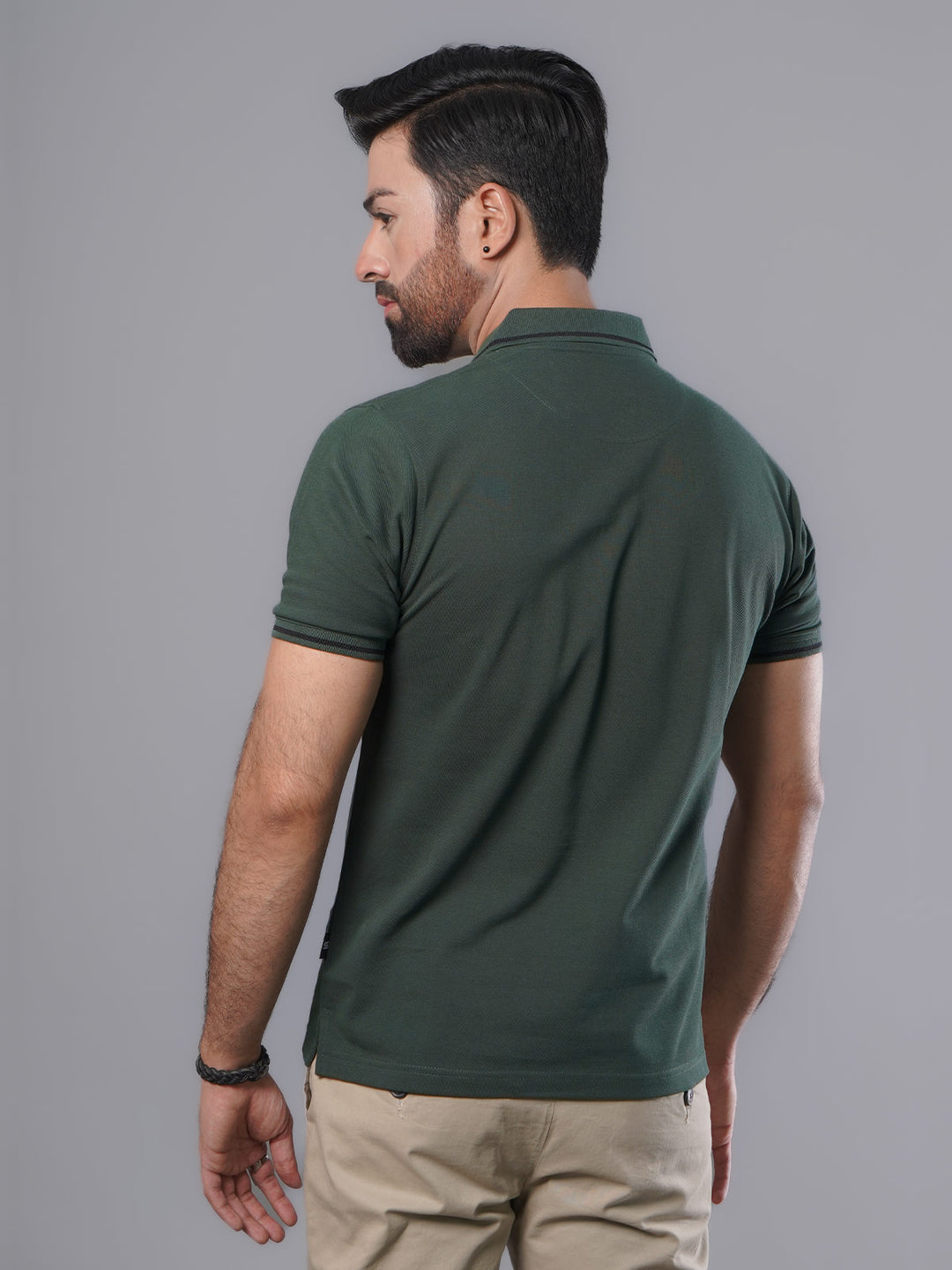 Dark Green Classic Half Sleeves Cotton Polo T-Shirt (POLO-567)